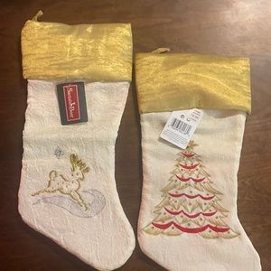 Lot of 2 cream and gold Christmas stockings NWT